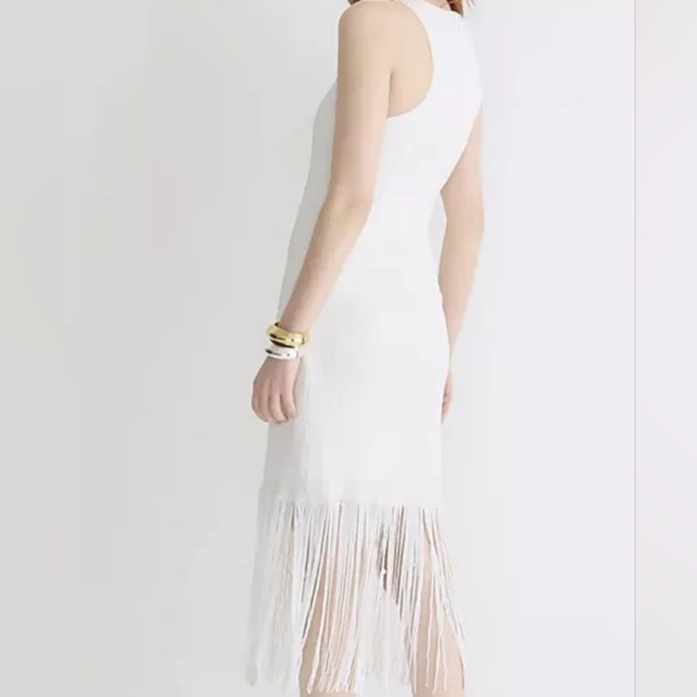 jcrew Collection fringe-trim sheath sequined dress white NWT!!!!